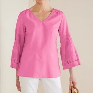 Soft Surroundings Azalia Pink Heloise Eyelet Sleeve Boho Tunic PS (6-8)